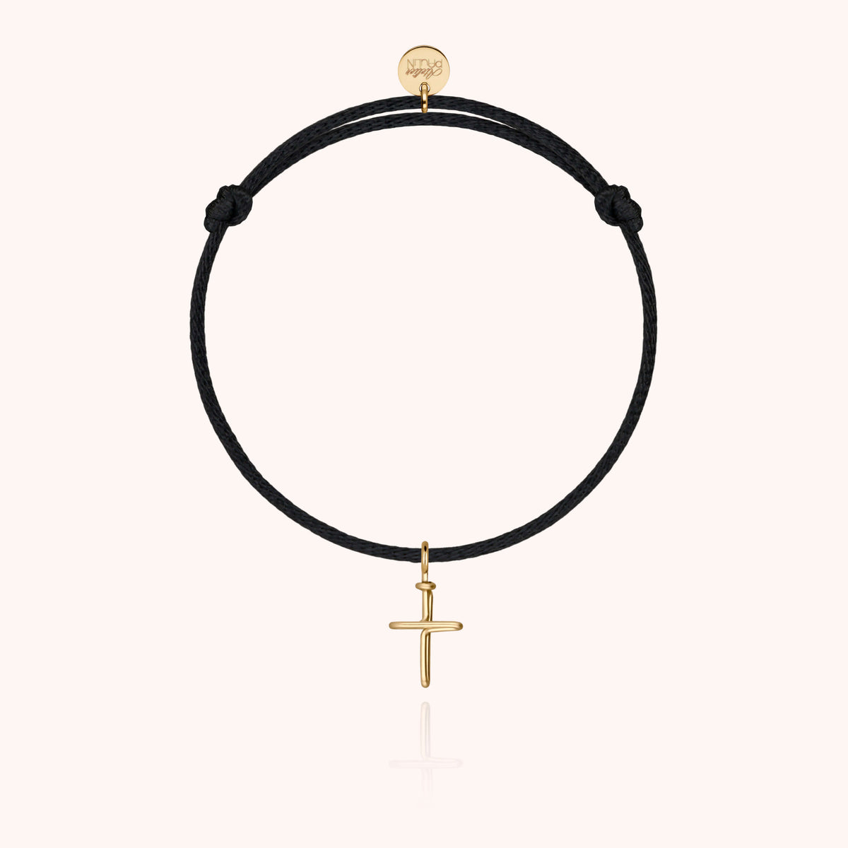 Bracciale Cordino Charms Simbolico Croce in filo d'oro giallo laminato 14k