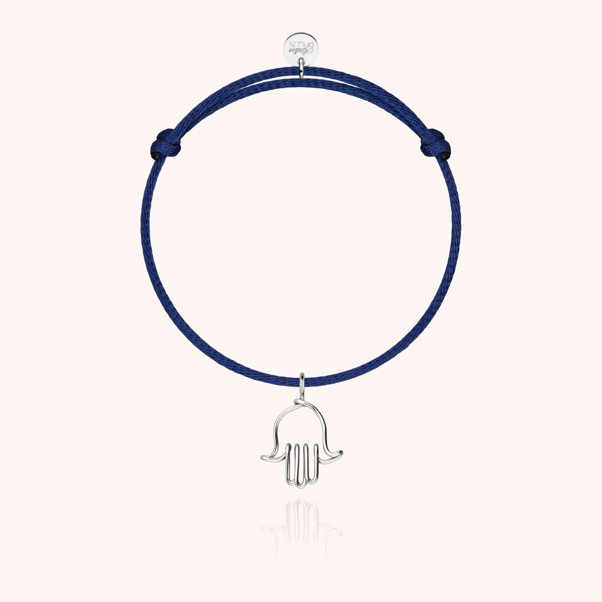 Bracciale Cordino Charms Simbolico Mano di Fatma in filo d'oro bianco 18kt, vista frontale