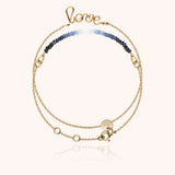 Doppelt gewickeltes Kettenarmband Love - blauer Saphir