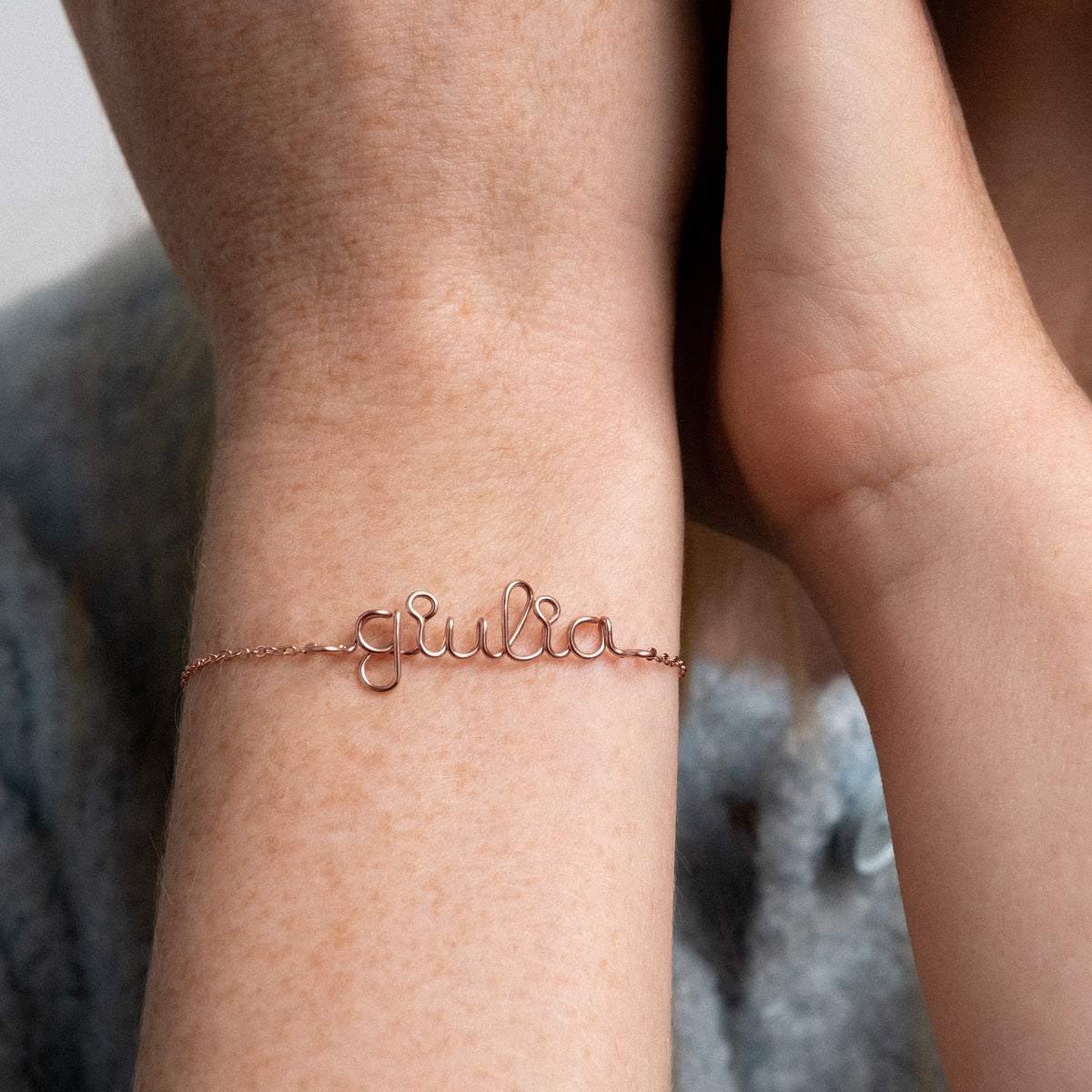 Close-up of the clasp and the personalization on the Personalized Richelieu Bracelet