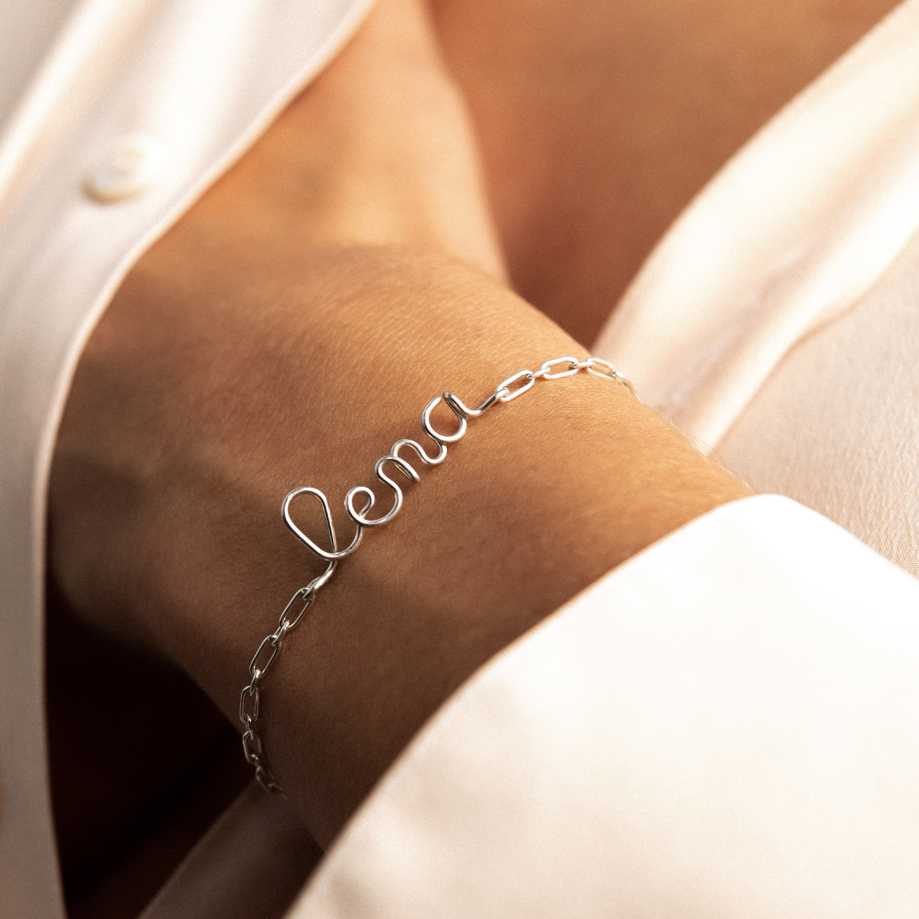 Bracelet Richelieu Chaîne Rectangle Personnalisé - argent