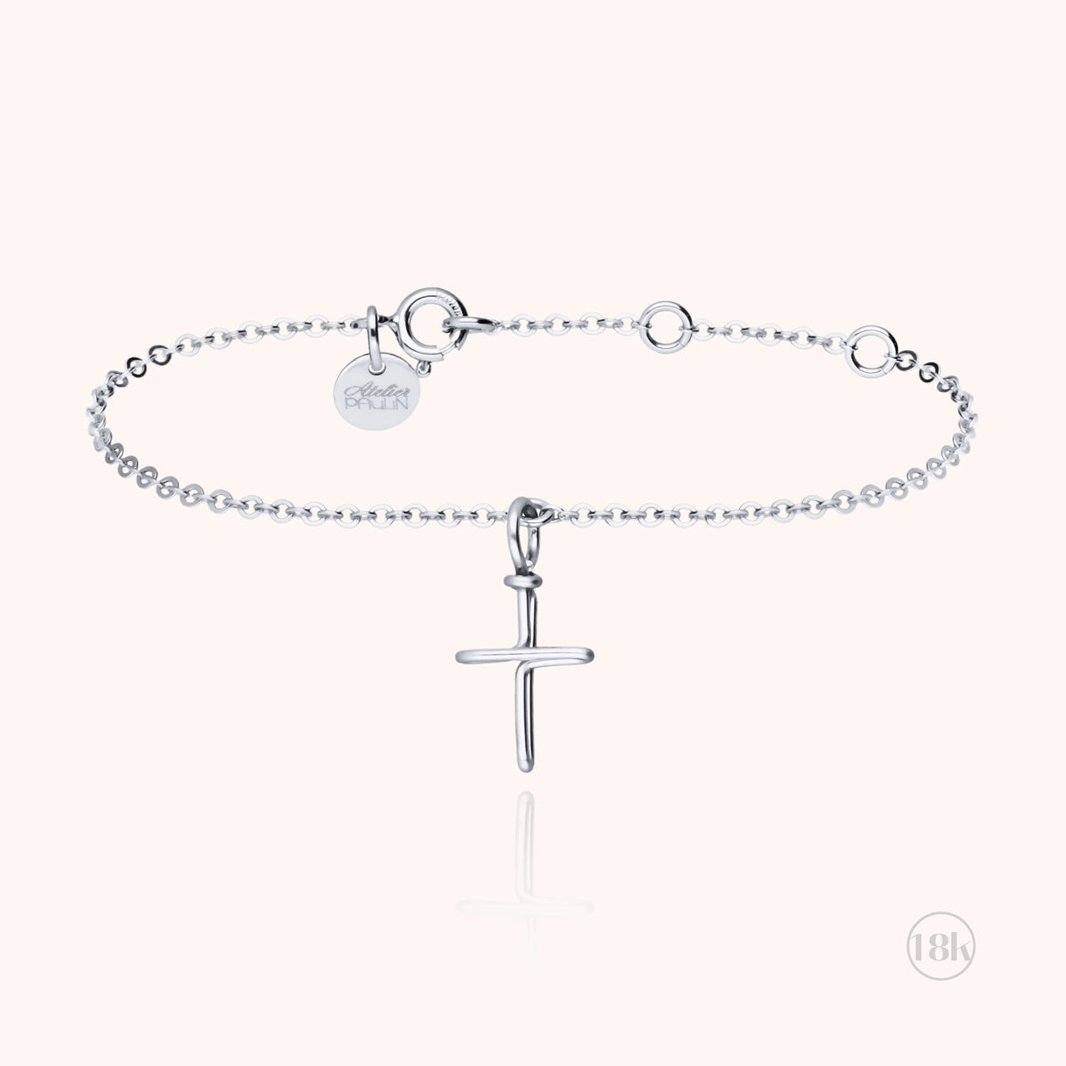 Symbolic Cross Charms Bracelet in 18k white gold wire, hand-shaped, main view