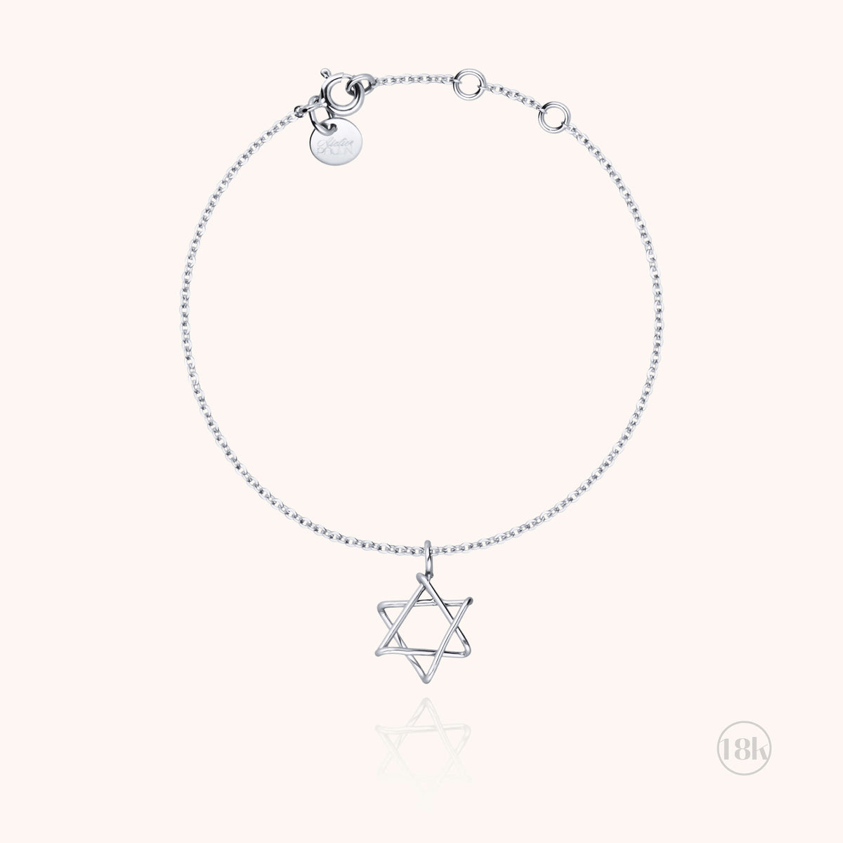 Dettaglio del charm stella di David in filo d'oro bianco 18kt
