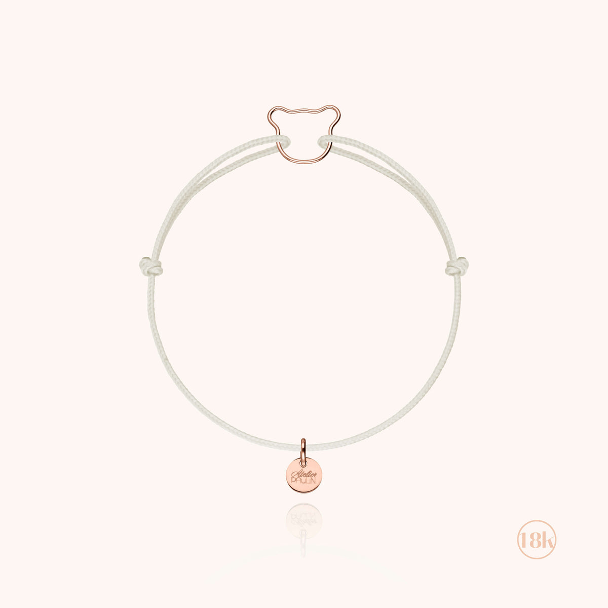 Bracciale Cordino Bambino Piccolo Orsetto in filo d'oro rosa 18kt, su fondo bianco