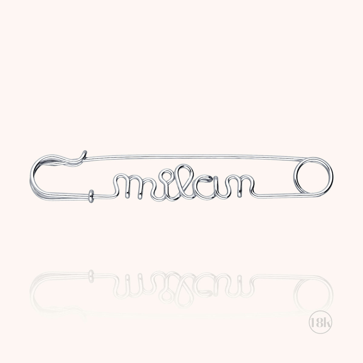 Personalized Safety Pin Brooch in 18k white gold wire