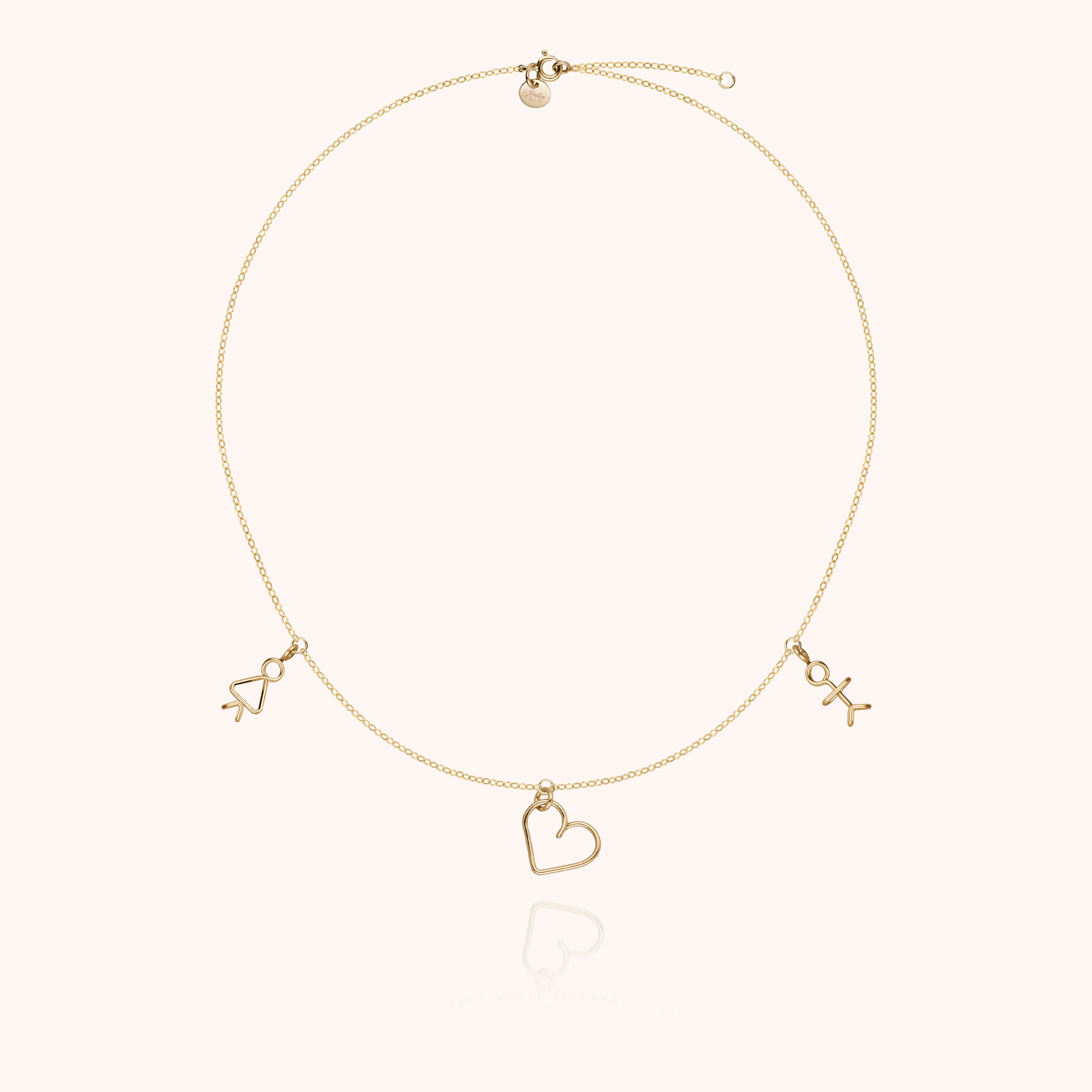 Collier Charms Trio Family - or jaune laminé
