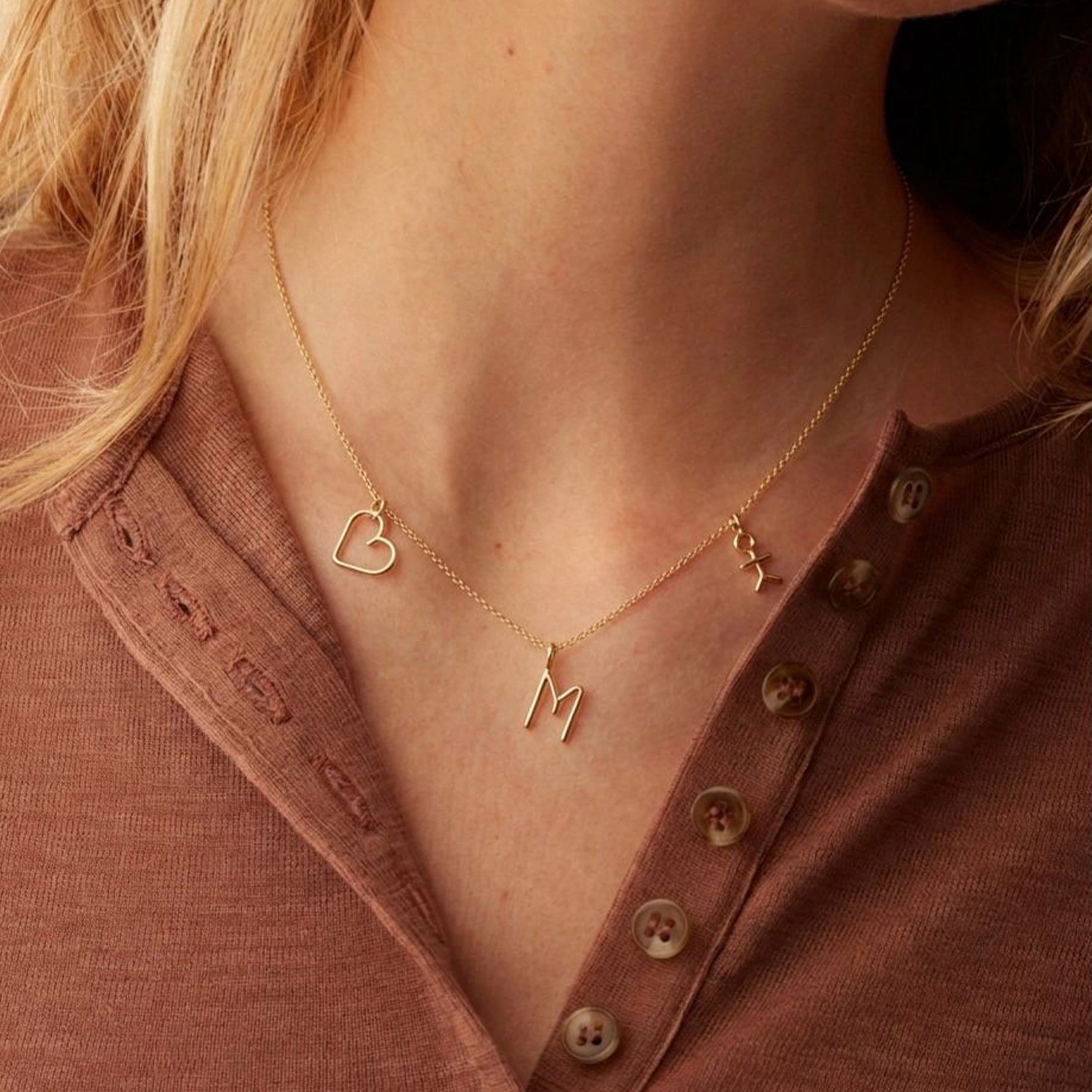 Collier Charms Trio Family - or jaune laminé