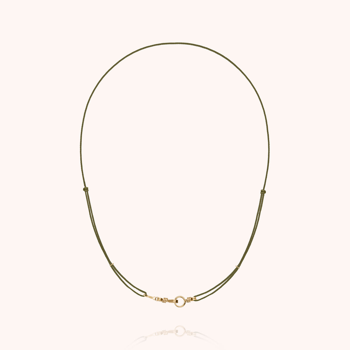 Slim Knot Cord Necklace Attache moi in 14k yellow gold-filled wire, olive cord