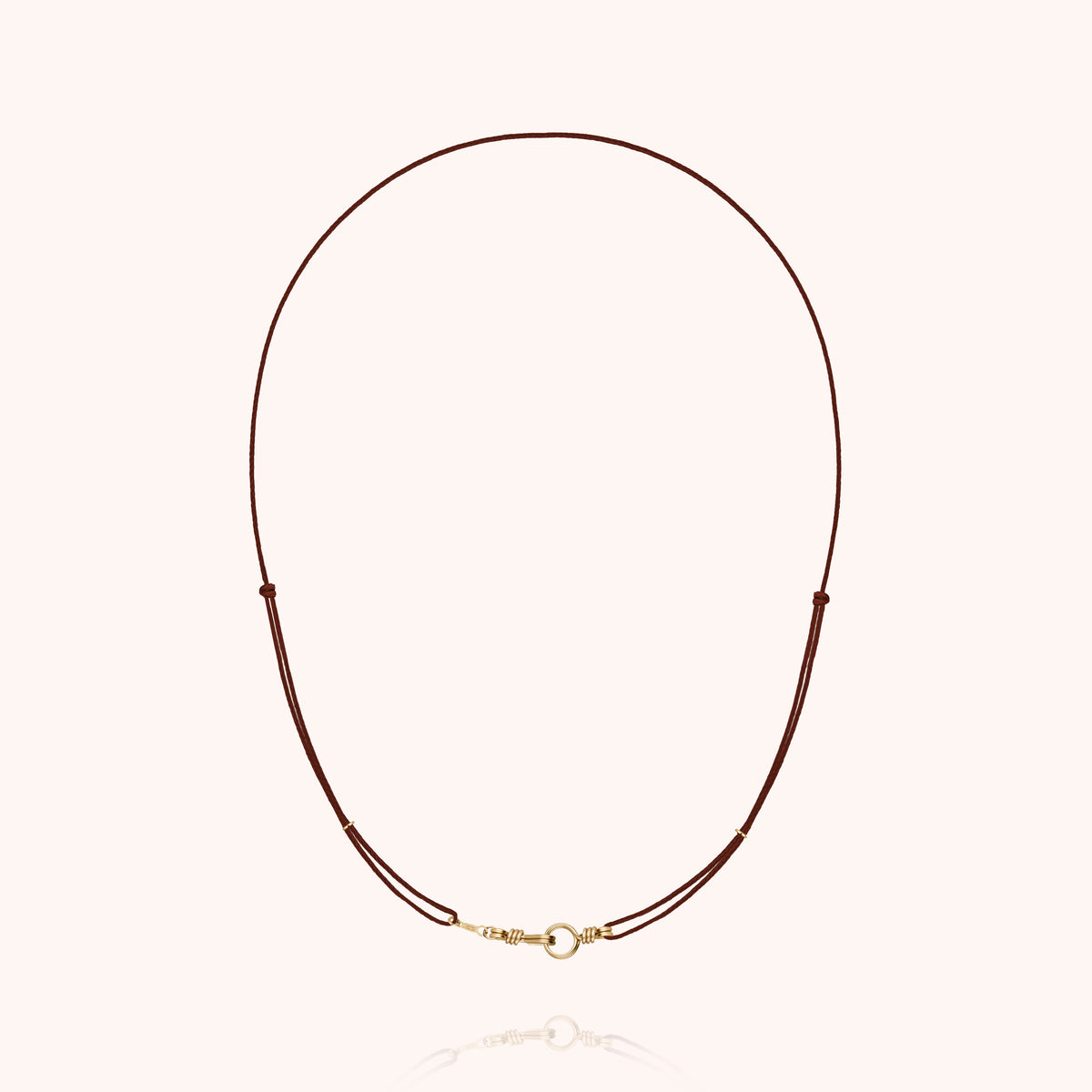 Slim Knot Cord Necklace Attache moi in 14k yellow gold-filled wire, plum cord