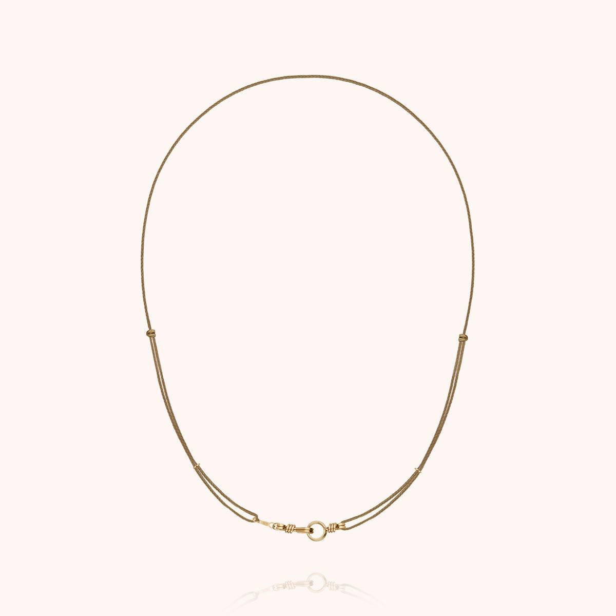 Slim Knot Cord Necklace Attache moi in 14k yellow gold-filled wire, taupe cord