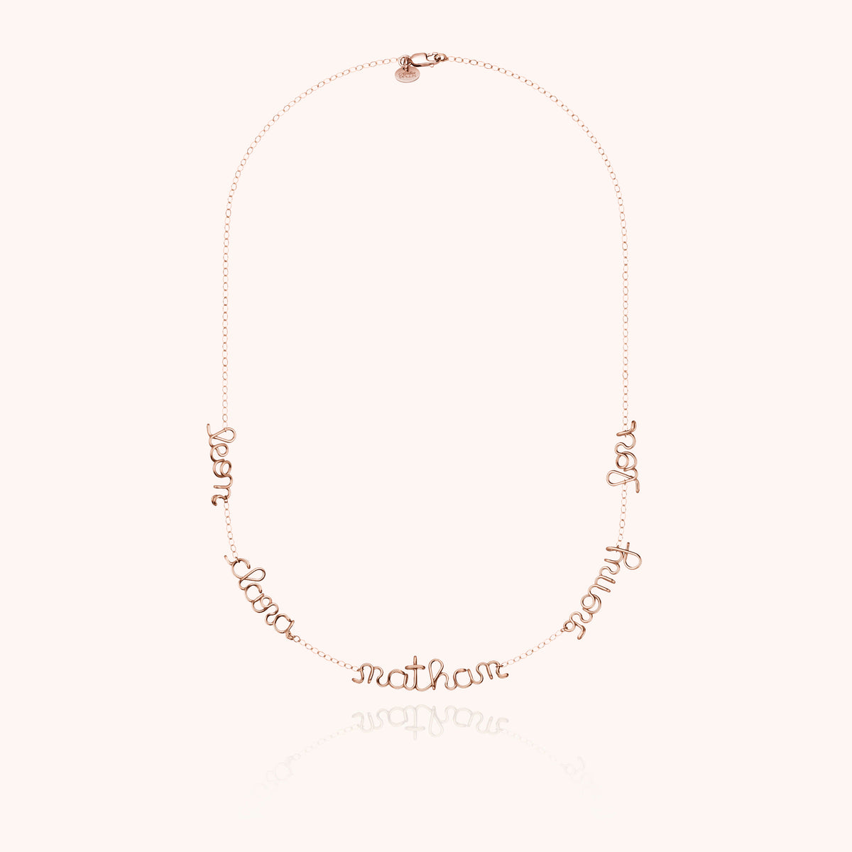 Collana Mantra Originale Personalizzata in filo d'oro rosa laminato 14k, nomi modellati a mano
