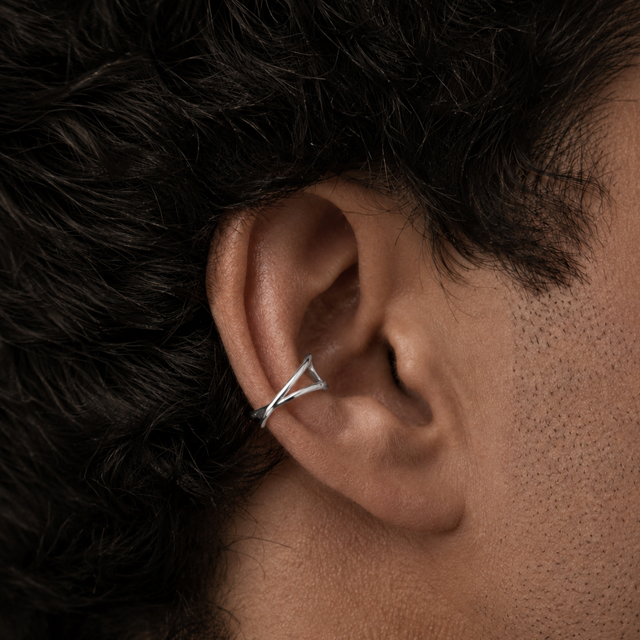 Men Outline Ear Cuff Letter L - silver
