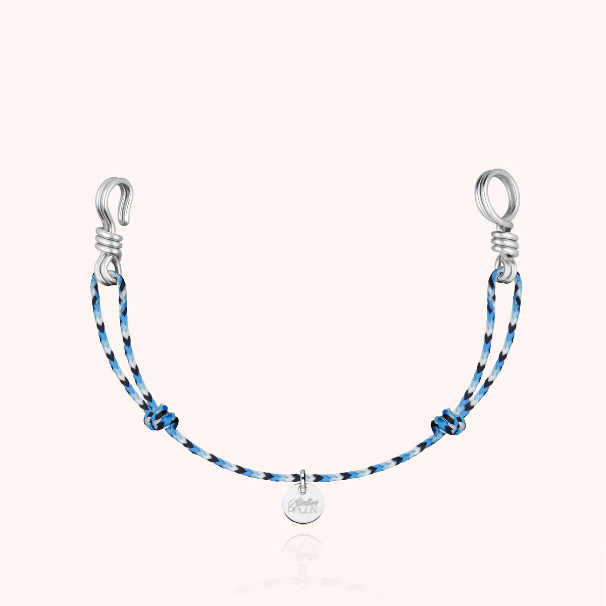 Slim Knot Mini Cord Bracelet Attache moi in sterling silver wire, blue cord