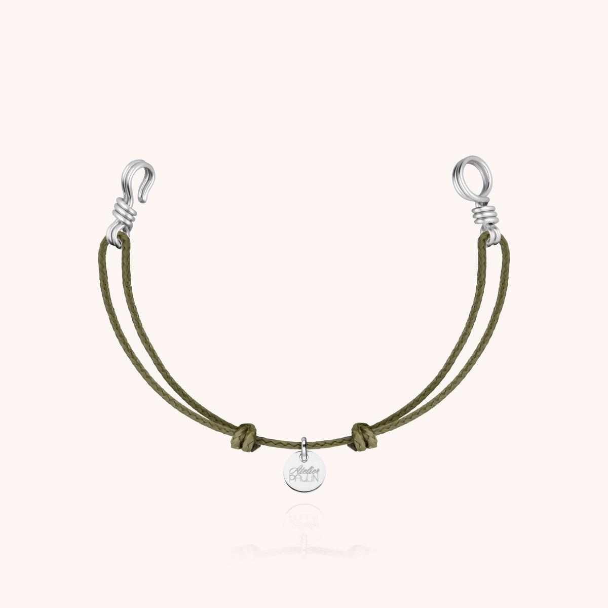 Slim Knot Mini Cord Bracelet Attache moi in sterling silver wire, olive cord