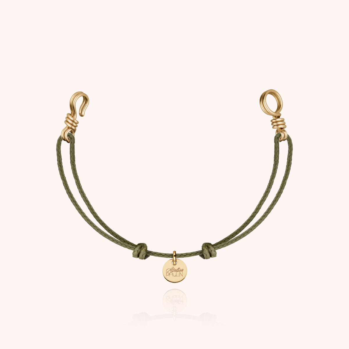 Mini Armband Cordon Slim Knot Attache moi aus gelbem Goldfilled, Kordel Oliv