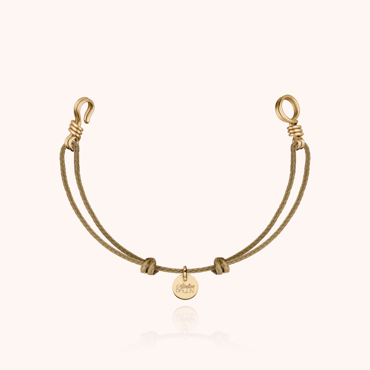 Mini Armband Kordel Slim Knot Attache moi in Gelbes Goldfilled, Kordel taupe