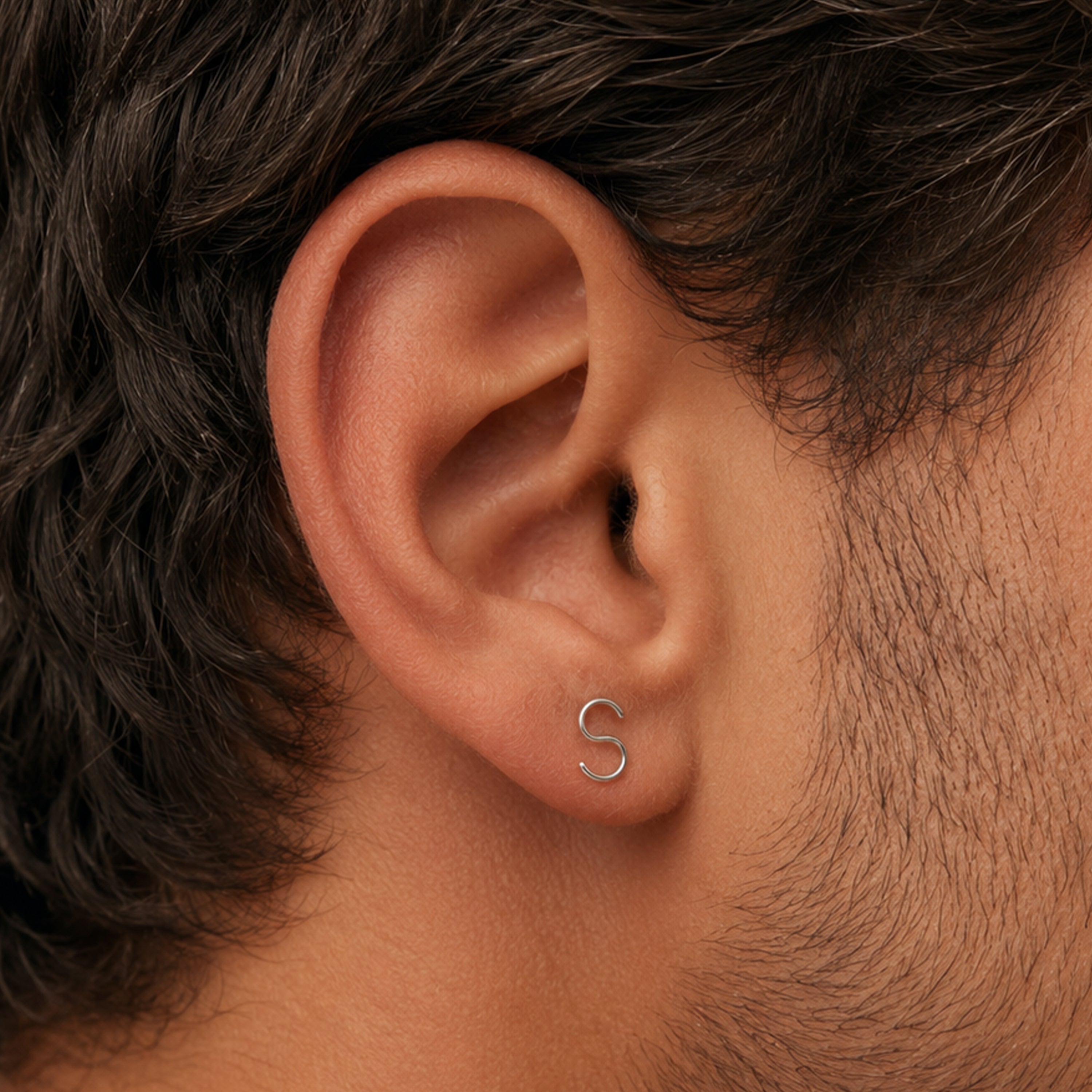 Men's Capitale Initiale Stud Earring - 18k white gold